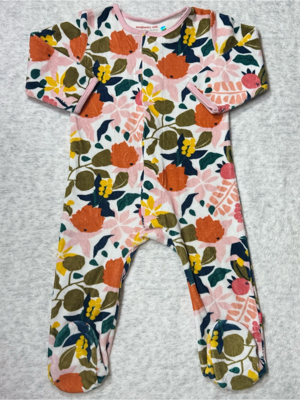 Magnetic Me Botanical Floral Velour Footie Sleeper 9-12M Baby Girl Vibrant Cozy